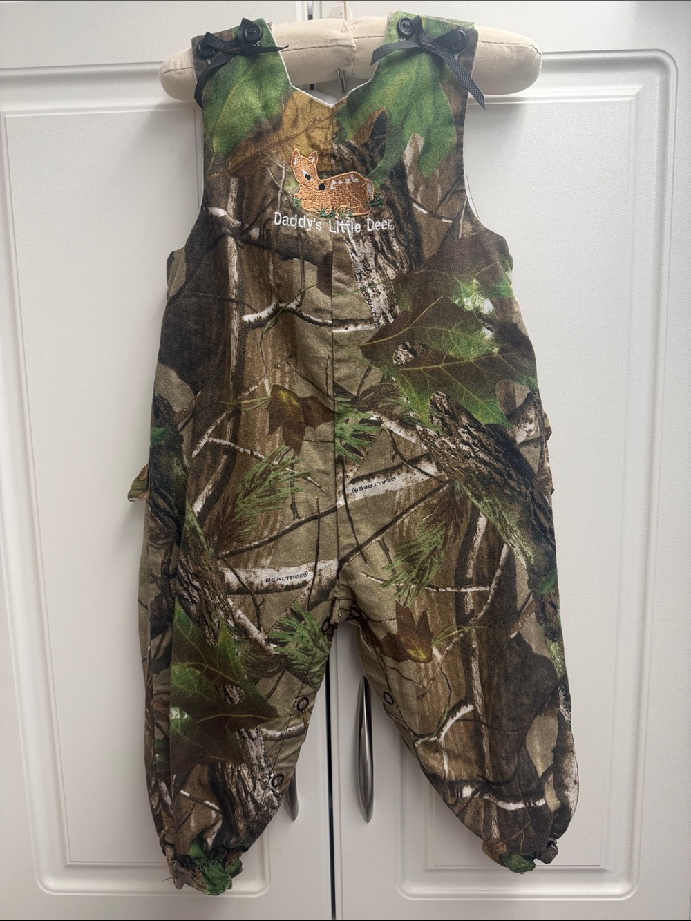 Vintage camo Daddy's Little Deer Overall ruffle butt onesie size 12 months
